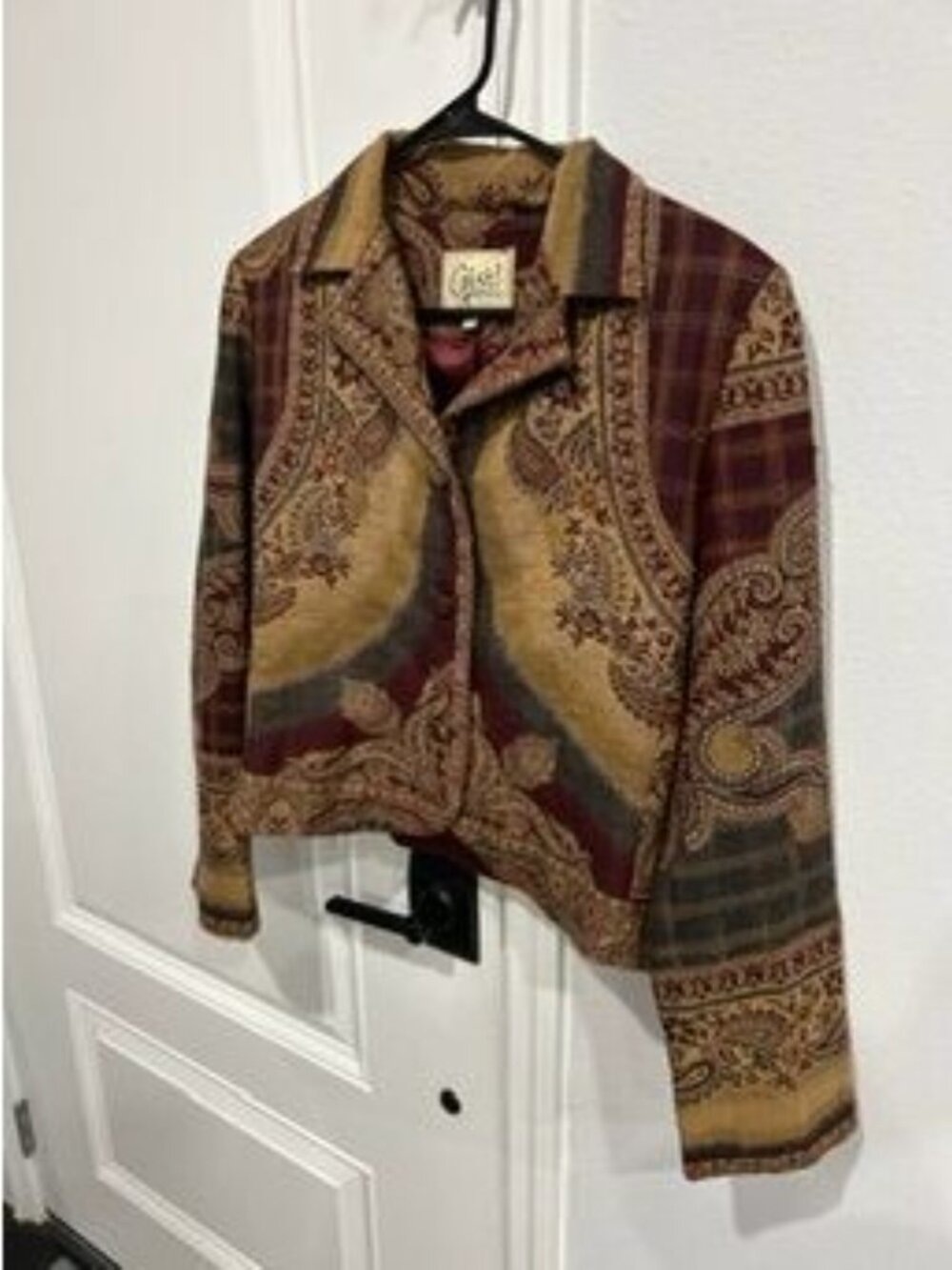 Gist Medium Vintage Paisley Patchwork Button Up Collared Jacket Boho Chic View 3